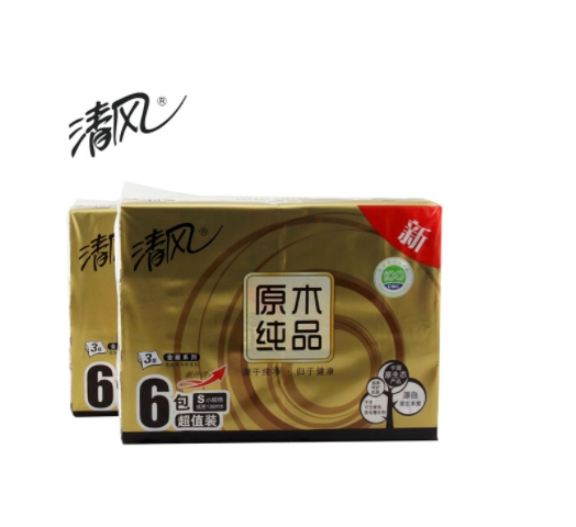 清风 BR65SJ 3层130抽 金装原木纯品抽纸 6包...