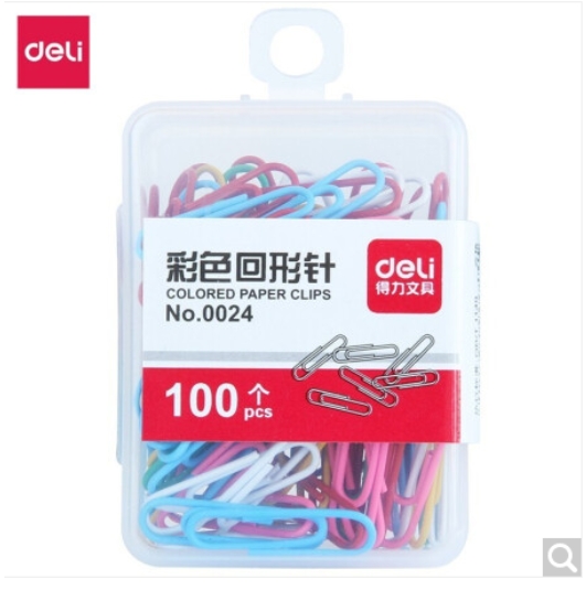 得力0024彩色回形针(混)(100枚/盒)